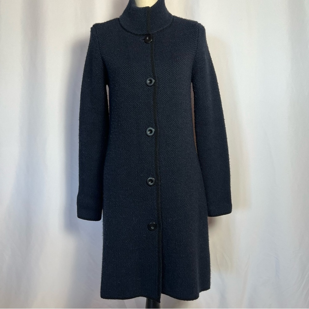 Cocogio made in Italy Navy Blue Wool Blend Trench Coat with High Collar Womens S